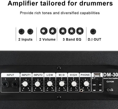 Miniatura 6 de Coolmusic Amplificador de Teclado AMP 30W Altavoz Amplificador de Batería Eléctrica, con Garantía de 3 Años