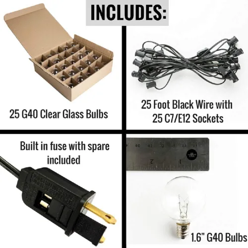 Miniatura 7 de 100 foot Globe Patio String Lights – Set de 100 G40 bombillas transparentes