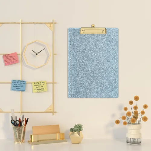 Miniatura 6 de Piasoenc Portapapeles de Acrílico, Portapapeles con Purpurina de Moda con Clip Dorado de Perfil Bajo, Diseñado para Uso en el Aula, la Escuela