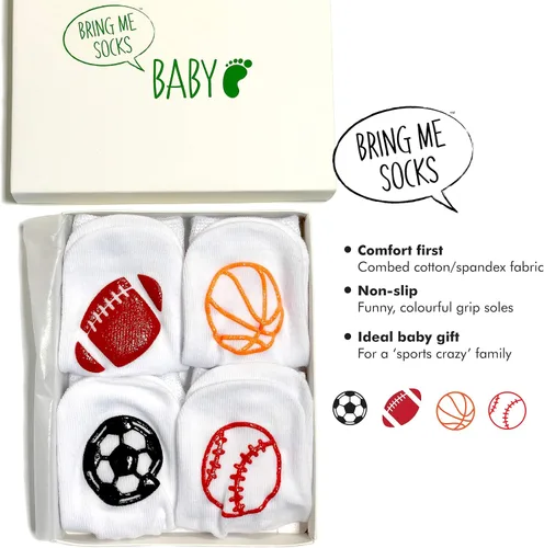 Miniatura 2 de Set de regalo de calcetines para bebé, regalo para recién nacido para niño o niña, 4 pares de lindos calcetines de estrellas deportivas en caja