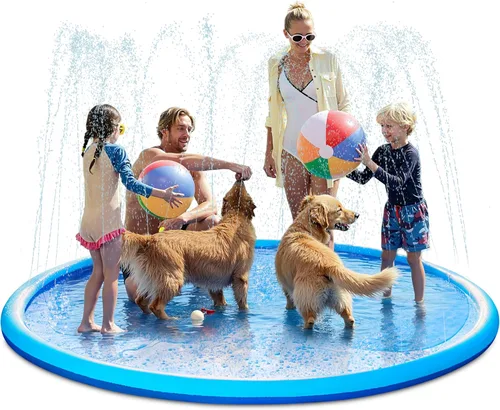 Miniatura 12 de SLOOSH Tapete antideslizante de 60 pulgadas para salpicaduras, juguetes de agua para exteriores, tapete de juego para niños y perros, regadera Azul