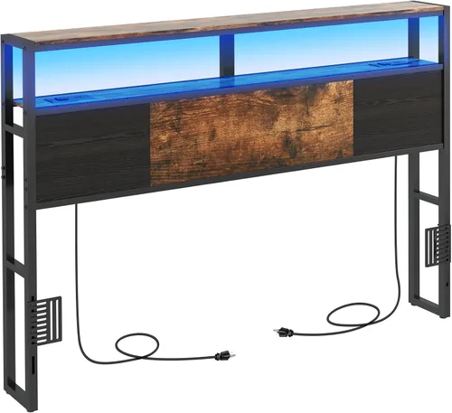 Miniatura 10 de Livofloral Cabecera de tamaño completo, cabeceros con estación de carga, puerto USB y luz LED, tablero principal con estante de almacenamiento de 2