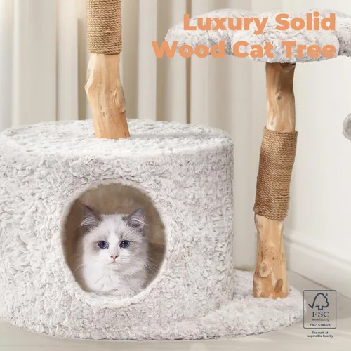 Miniatura 2 de Easyego Árbol de gato moderno, torre de árbol de gato de madera estética para gatos grandes, condominio de lujo para gatos con postes para rascar