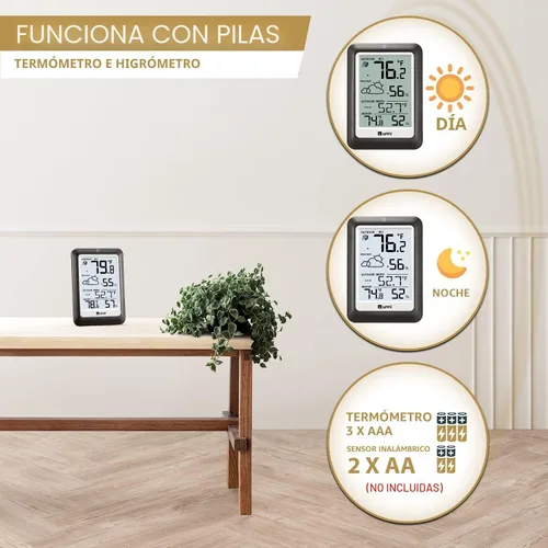 Miniatura 5 de Termómetro inalámbrico para interiores y exteriores, estación meteorológica inalámbrica, monitor de humedad y temperatura, funciona