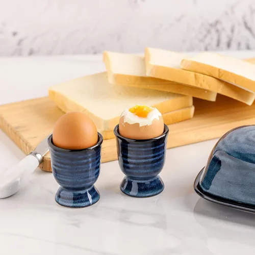 Miniatura 3 de Hasense Vasos de cerámica para huevos duros suaves, soporte de huevos de porcelana para huevos duros para desayuno, decoración de cocina, juego
