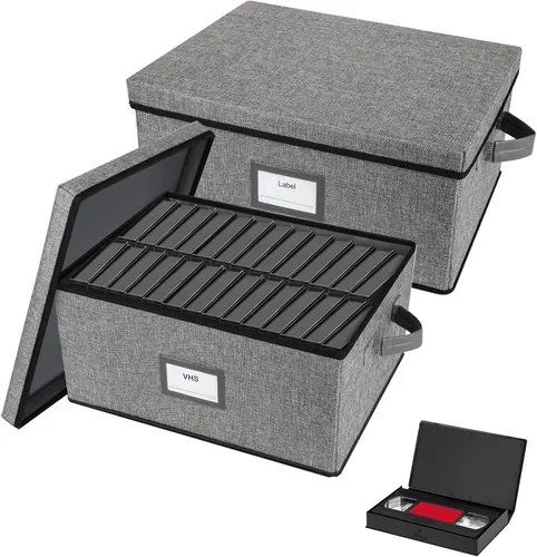 Lukeline Caja de almacenamiento VHS con tapa, estuche de almacenamiento VHS de gran capacidad con capacidad para 50 cintas, contenedores de