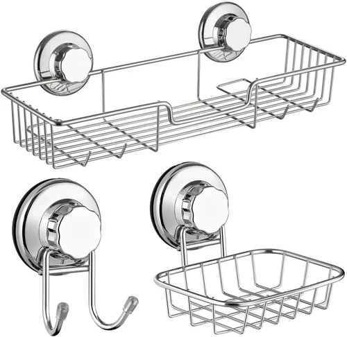 Miniatura 8 de SANNO Organizador de ducha con ventosa con ganchos, potente ventosa, organizador de almacenamiento combinado de estante de baño, accesorios de baño