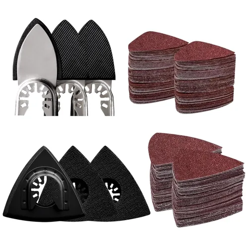 Miniatura 10 de Kit de 104 almohadillas de lijado de detalles para herramientas oscilantes, 2 almohadillas de lijado triangulares y 2 almohadillas de lijado