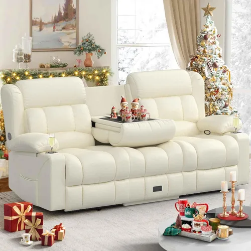 Miniatura 8 de Dresegmt - Juego de sofá reclinable con consola de almacenamiento, diseño de respaldo central abatible, sofá de piel sintética y sillón reclinable