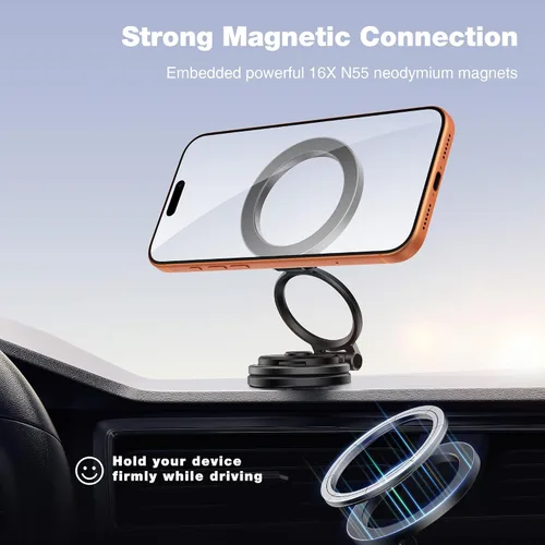 Miniatura 4 de GolbinBox Soporte de teléfono para automóvil MagSafe [rotación de 360°] soporte de automóvil para iPhone con diseño de metal, soporte plegable