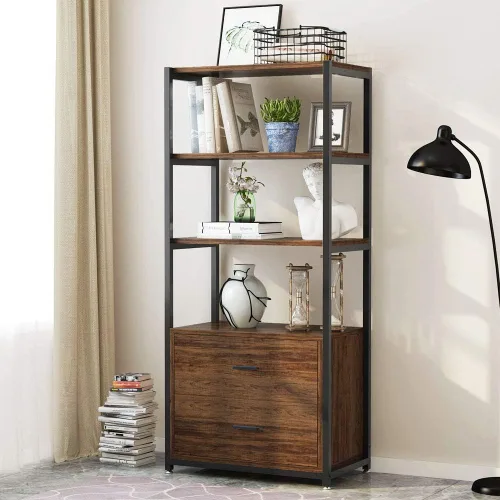 Miniatura 10 de Tribesigns Estantería, Estantería de 4 Niveles con 2 Cajones, Etagere Estantes Estándar para Libros Estante de Exhibición para Oficina en Casa