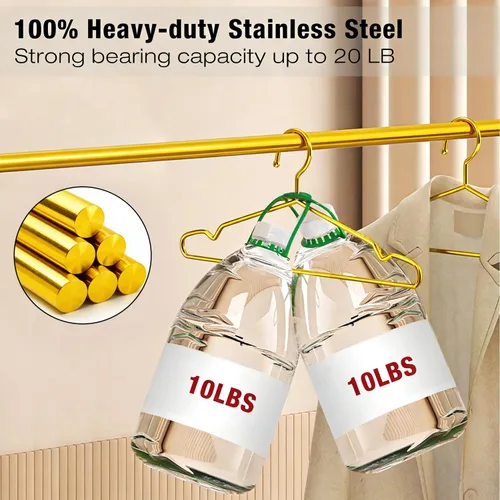 Miniatura 3 de Paquete de 30 perchas de acero inoxidable dorado para ropa, ganchos de metal con alambre fuerte, perchas estándar, ideales para uso diario, 17.7