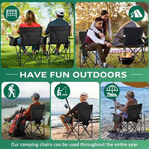 Miniatura 7 de HaSteeL Paquete de 2 sillas de camping, sillas de playa plegables grandes con bolsa refrigeradora, portavasos y bolsillo de almacenamiento, portátil