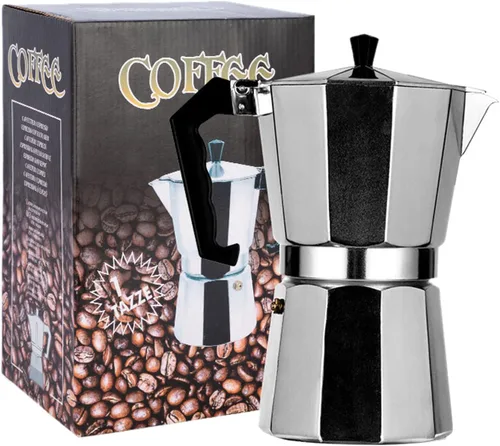 Miniatura 5 de FILFEEL Cafetera italiana Moka Pot, máquina de estufa de aluminio de 12 tazas, diseño octogonal para amantes del café expertos (1 taza 1.7 fl oz)