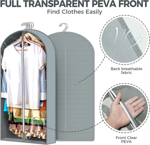 Miniatura 6 de 6 bolsas de ropa de 40 pulgadas para colgar ropa, bolsas transparentes para almacenamiento de ropa, bolsas de ropa para fundas de viaje