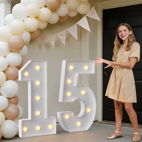 Miniatura 45 de IMPRSV Letras de mosaico iluminadas de marquesina, 4 pies para globos y fiestas, decoración de kit de arco