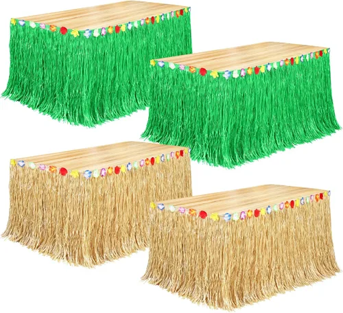 Miniatura 12 de Fovths Luau - Falda de mesa de hierba natural de 9 pies x 29.5 pulgadas, falda de mesa hawaiana para decoraciones de fiesta hawaiana tropical, Verde
