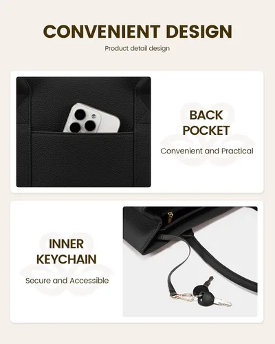 Miniatura 5 de LOVEVOOK Bolsa de mano para computadora portátil para mujer, piel vegana guijarro de 15.6 pulgadas, bolsa para laptop de gran capacidad para mujer