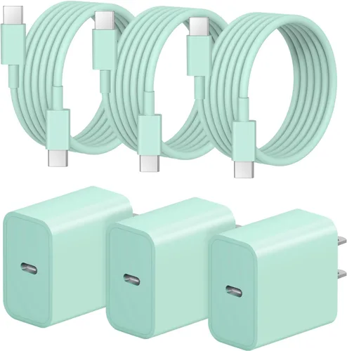 Miniatura 17 de Cargador de carga rápida para iPhone 17, 16, 15, paquete de 3+3 cargadores de pared USB C de 20 W con cable de carga rápida de 6 pies compatible