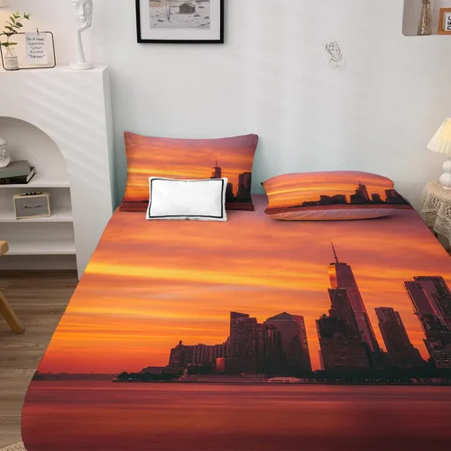 Miniatura 2 de New York Sheets K8-&-177 - Juego de sábanas y fundas de almohada, tamaño Queen, diseño de paisaje urbano de atardecer, 4 piezas, sábana bajera
