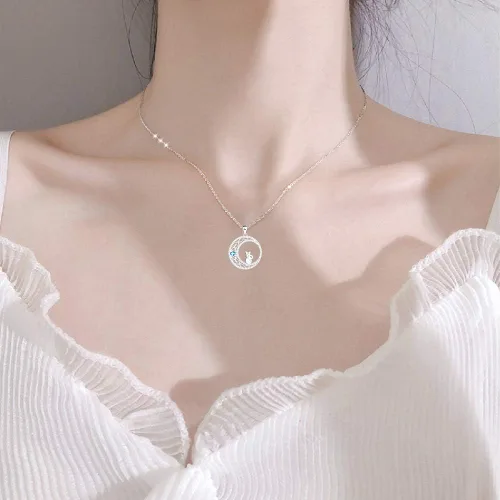Miniatura 2 de Sianilvera Collar de plata de ley 925 para mujer niña luna celta gato joyería de cumpleaños para esposa novia hija día de la madre para mamá