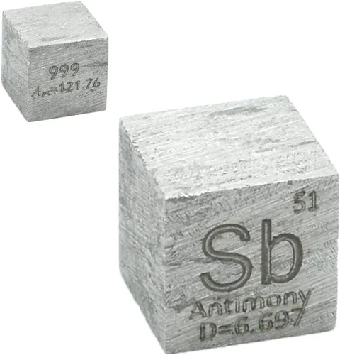 Cubo de Antimonio Sb 99.99% Elemento Puro de 10mm de Densidad para Colección de Elementos, Tabla Periódica, Cazador y Más (1 cm, Antimonio)