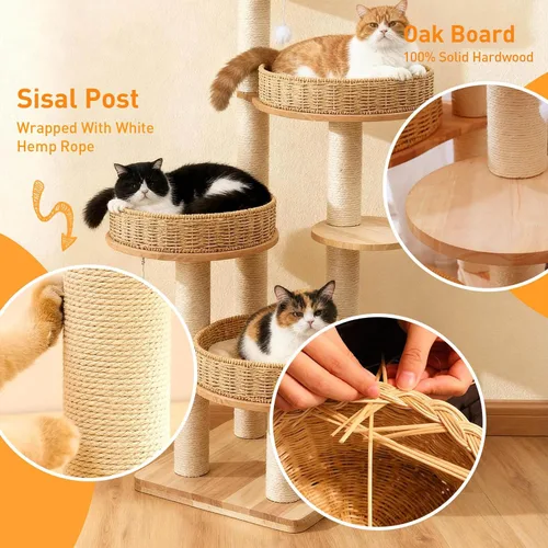 Miniatura 5 de Árbol moderno para gatos de interior para adultos, torre grande para gatos de 54 pulgadas de alto con poste rascador, árbol de madera para gatos