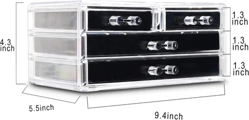Miniatura 2 de Frebeauty Joyero de acrílico con 4 cajones, organizador de joyas transparente, anillos de terciopelo, collares, aretes, pulseras, vitrina, bandeja