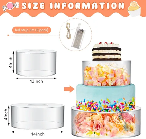 Miniatura 2 de Sunnyray 2 piezas de soportes para pastel de acrílico para mesa de postres, elevador de pastel transparente y relleno, soporte para cupcakes