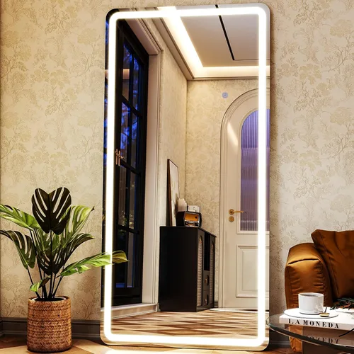 Miniatura 9 de XRAMFY Espejo LED Blanco Arqueado de Cuerpo Entero - 24" x 65" Brillo Ajustable, Controles de Pantalla Táctil, Montaje en Pared o Independiente