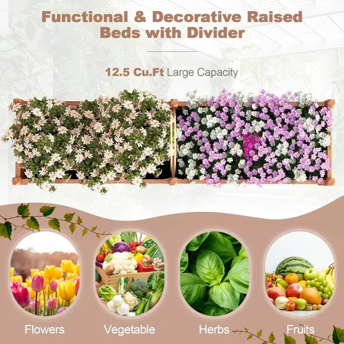 Miniatura 9 de Giantex Cama de jardín elevada de madera, cama de plantación con drenaje de esquina, forro no tejido para cultivar verduras, flores, hierbas