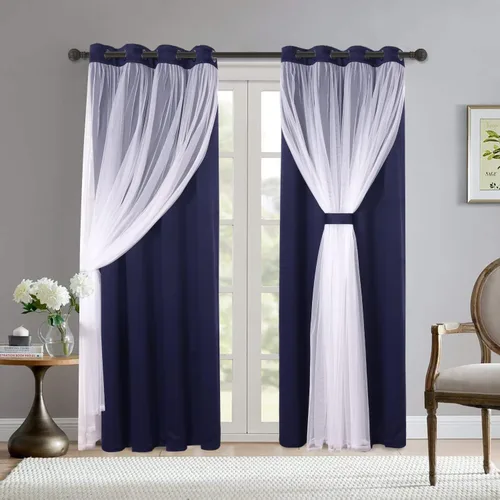 Miniatura 30 de BONZER Cortinas opacas con superposición transparente, mezcla y combina paneles de ventana de doble capa con aislamiento térmico para sala de estar
