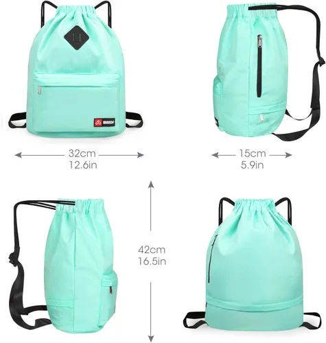 Miniatura 7 de WANDF Mochila de nailon con cordón espacio para zapatos resistente al agua para gimnasio compras deporte o yoga