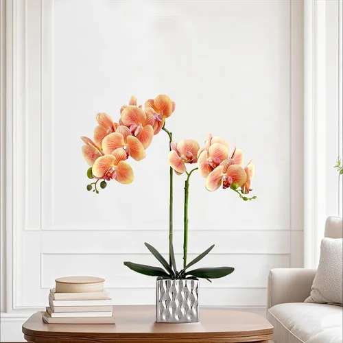 Miniatura 5 de Orquídeas artificiales Floreros de plata, orquídeas artificiales, orquídea naranja, altura 20 pulgadas