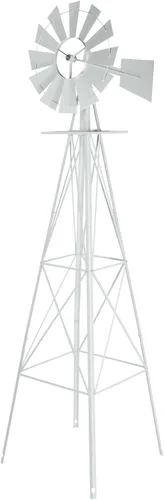 Miniatura 15 de VINGLI Molino de viento ornamental de 8 pies para decoración de jardín trasero, veleta meteorológica, molino de viento de metal resistente con Gris
