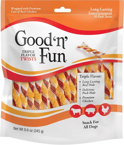 Miniatura 11 de Good 'n' Fun Twists - Golosina para perros de larga duración, con proteínas reales, piel de res y pollo premium, apoya la salud dental, estimulación