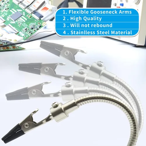 Miniatura 4 de Paquete de 2 abrazaderas de soldadura para manos de ayuda, clip de soldadura ajustable, brazos de metal flexibles de cuello de cisne, clips