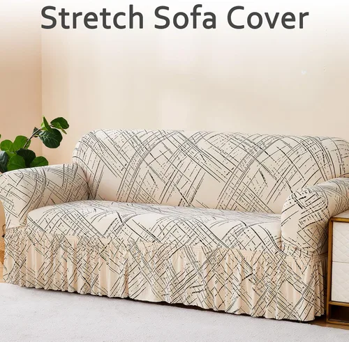 Miniatura 2 de Funda estampada para sofá biplaza de fácil ajuste, antideslizante, lavable, elástica, protector de muebles moderno, a la moda, línea beige