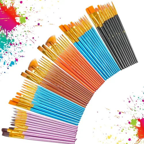 Miniatura 7 de Juego de 72 pinceles de pintura, 60 pinceles de pintura con 12 paletas para niños o adultos para crear pintura artística al óleo y acuarela