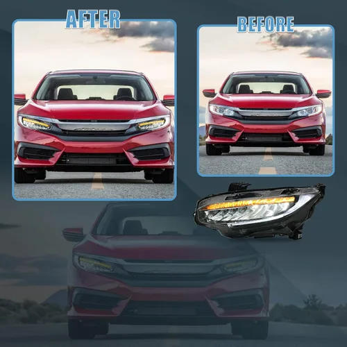 Miniatura 7 de VLAND Conjunto de faros delanteros para Honda Civic DRL 2016-2021 de 10ª generación con animación de inicio 44-46/Azul DRL
