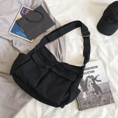 Miniatura 3 de GAXOS Bolso bandolera estético para la escuela, estilo vintage, de lona negra, para mujer, bolso de hombro para laptop
