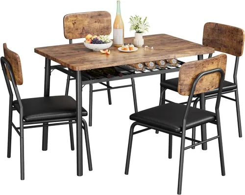 Miniatura 10 de IDEALHOUSE Juego de mesa de comedor de 3 piezas para 2 con estante de almacenamiento, mesa de cocina de madera con juego de 2 sillas tapizadas