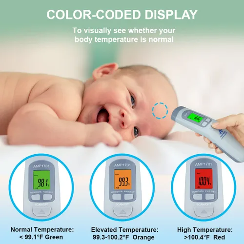 Miniatura 3 de Amplim Paquete de 2 termómetros infrarrojos digitales para la frente de grado médico y hospitalario sin contacto para bebés, niños y adultos.