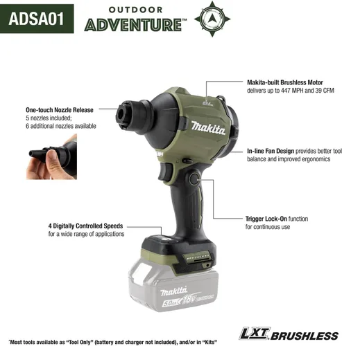Miniatura 2 de Makita ADSA01Z Outdoor Adventure™ 18V LXT® Soplador/inflador inalámbrico sin escobillas de alta velocidad, solo herramienta