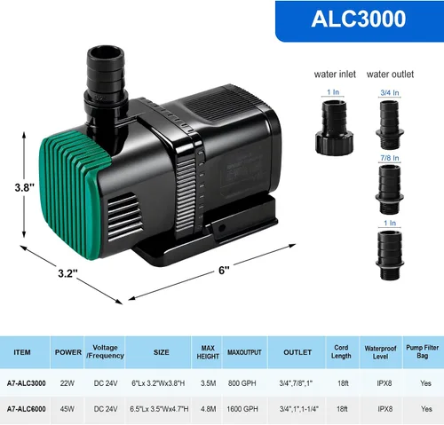 Miniatura 3 de Luckerain Bomba de acuario ultra silenciosa ajustable de 12 velocidades 22 W 800 GPH Bomba de retorno con controlador Sumergible Externo Anfibio