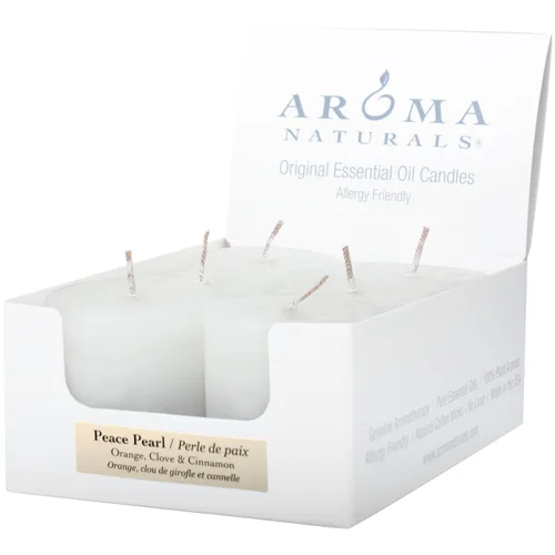 Aroma Naturals Velas votivas con aceite esencial de clavo de naranja y canela, aroma blanco, perla de la paz, 5.5 x 3.75 x 2 pulgadas (paquete de 6)
