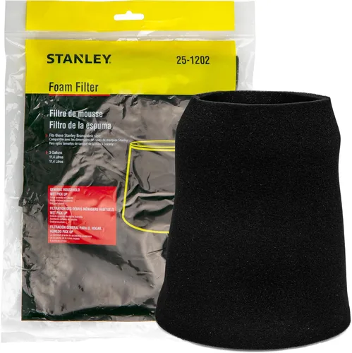 STANLEY Filtro de espuma, para aspiradora húmeda/seca de 1-5 galones 25-1202, compatible con STANLEY SL18123P, SL18128, SL18128P, SL18129, SL18130,