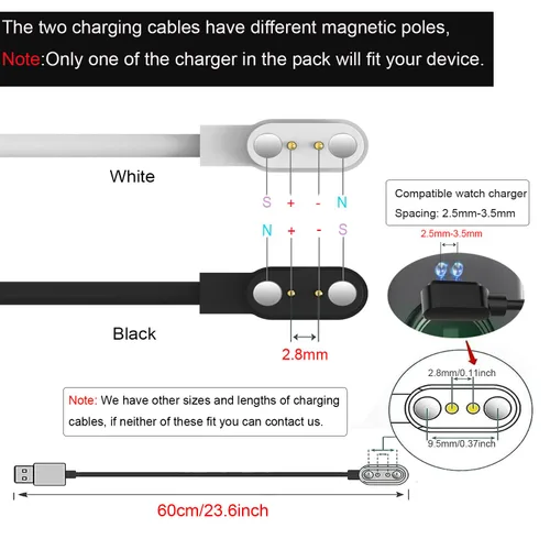 Miniatura 3 de Withit Giga Smart Watch Charger, paquete de 2 [modelo A + modelo B, solo un ajuste] Cable de carga para Withit App Giga Smartwatch Cable de carga