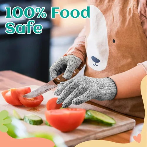 Miniatura 3 de Guantes Evridwear resistentes al corte para niños de 10 a 13 años, guantes de corte con protección de grado alimenticio nivel 5 para cocinar, Gris