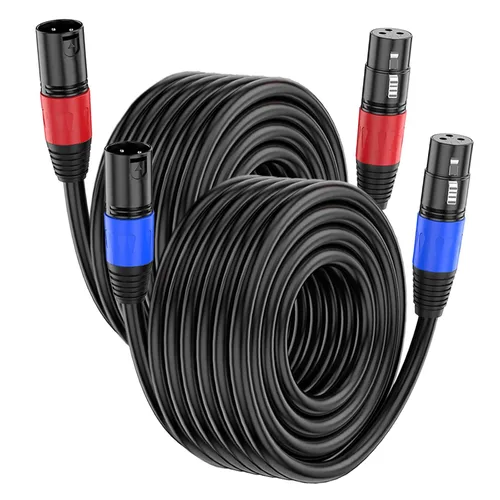 Miniatura 15 de Paquete de 2 cables XLR de 3.3 pies, cable de micrófono equilibrado de alta calidad con cable XLR de 3 pines macho a hembra, negro, cobre puro